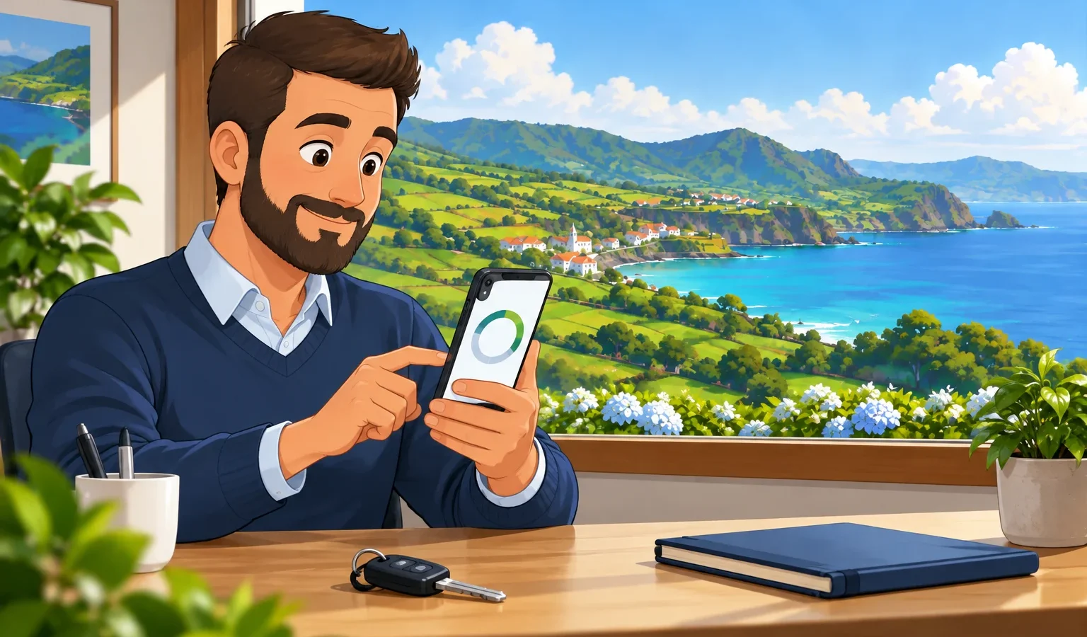 Condutor a consultar uma representação gráfica do saldo de pontos no telemóvel